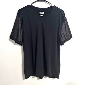 Kenneth Cole Mixed Material Short Sleeve V-neck Shirt Black Mens XL Casual